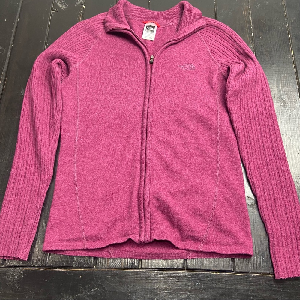 Womens North Face Plum Full Zip Wool Blend Full Zip Sweater Long Sleeve Jacket M